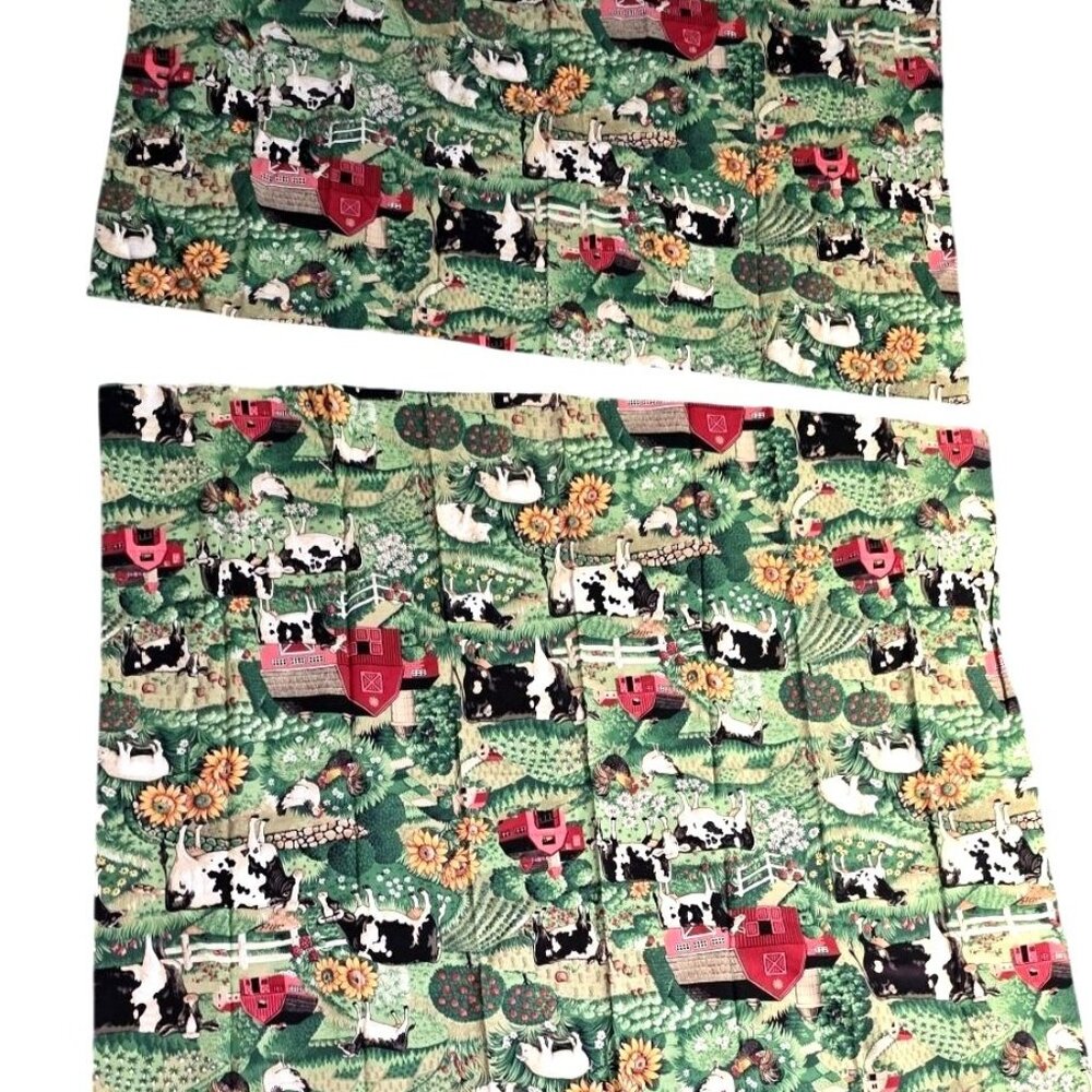 Kitchen Curtains w/ Valance Farm-Themed Cow & Barnyard Print 2ft‎ W Valance 34L
